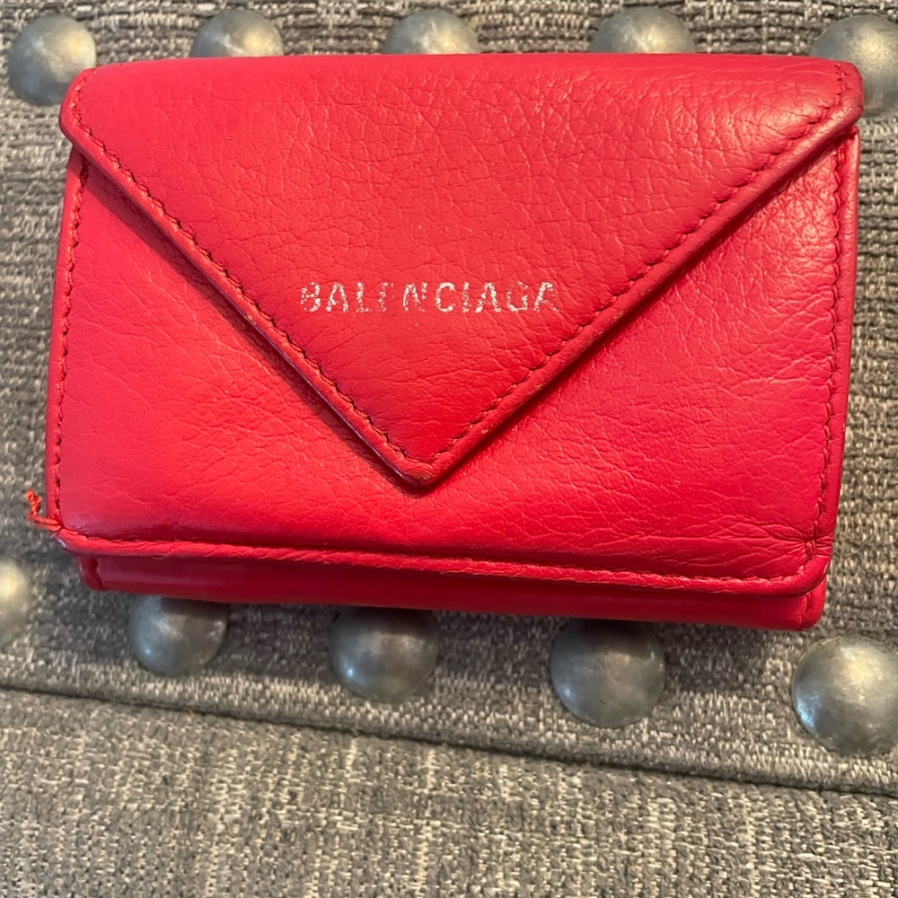 Balenciaga Red Leather Small Wallet with Silver Accents
